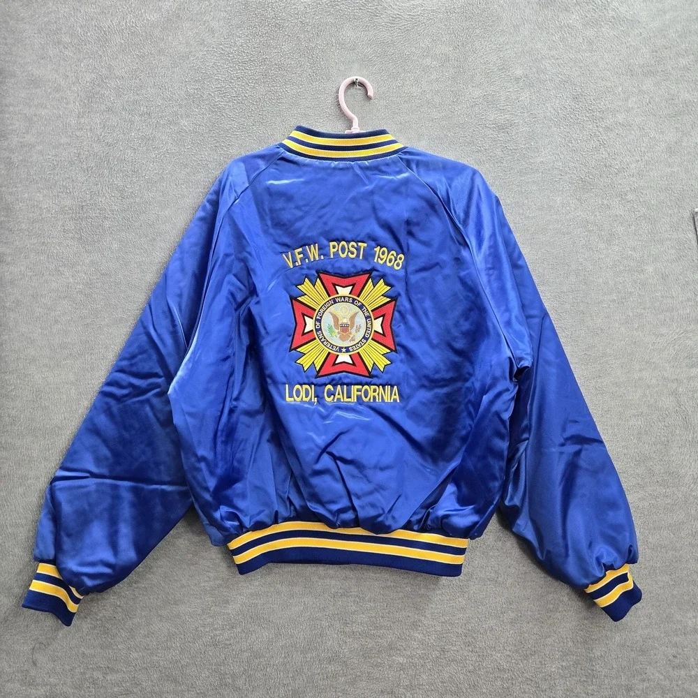 VINTAGE‎ King Louie Men Jacket L Blue Nylon Veterans Bomber Lodi California